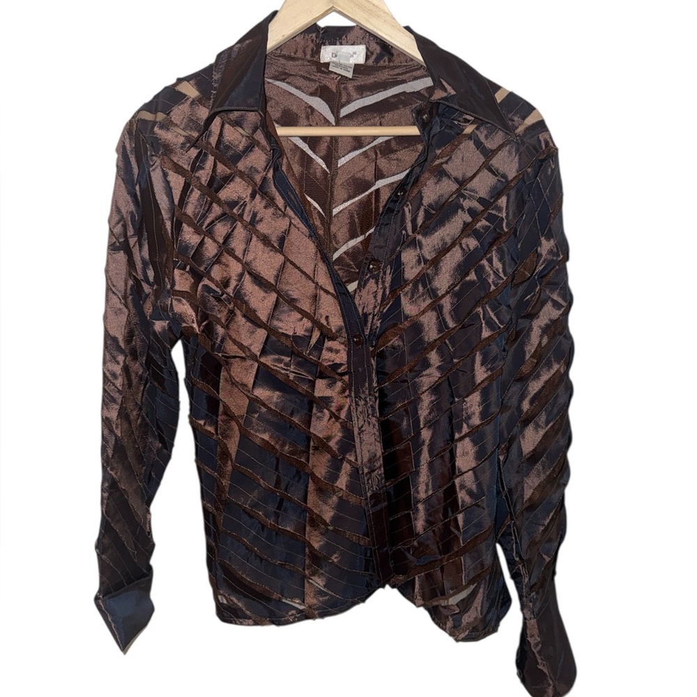 VINTAGE - Dormân Metallic Bronze Mesh Button Up